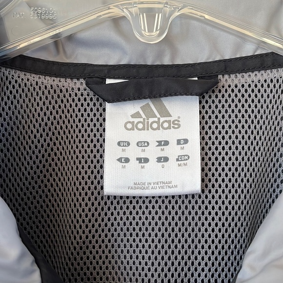 Adidas men’s nylon zip up windbreaker size medium pockets black with gray band - Picture 3 of 16